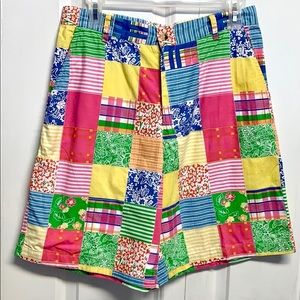 Moka Sport Multi Color Bright Block Print Pocket High Rise Bermuda Shorts 10